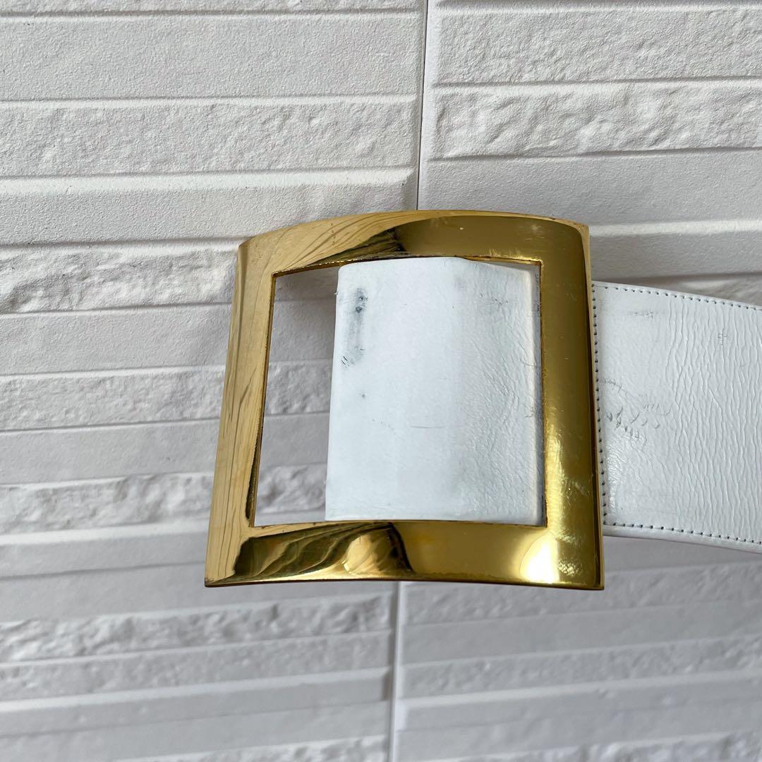 Chanel Leather CC Logo Gold Buckle Belt Thick White — view 6
