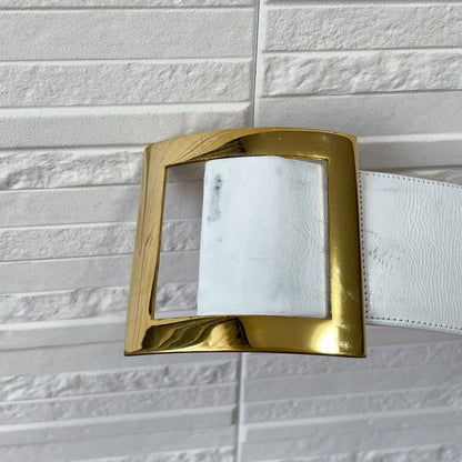 Chanel Leather CC Logo Gold Buckle Belt Thick White — view 6