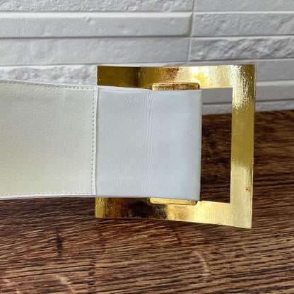 Chanel Leather CC Logo Gold Buckle Belt Thick White — view 7