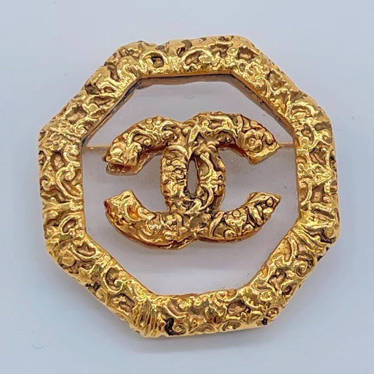 Chanel Brooch CC Logo Lava Gold