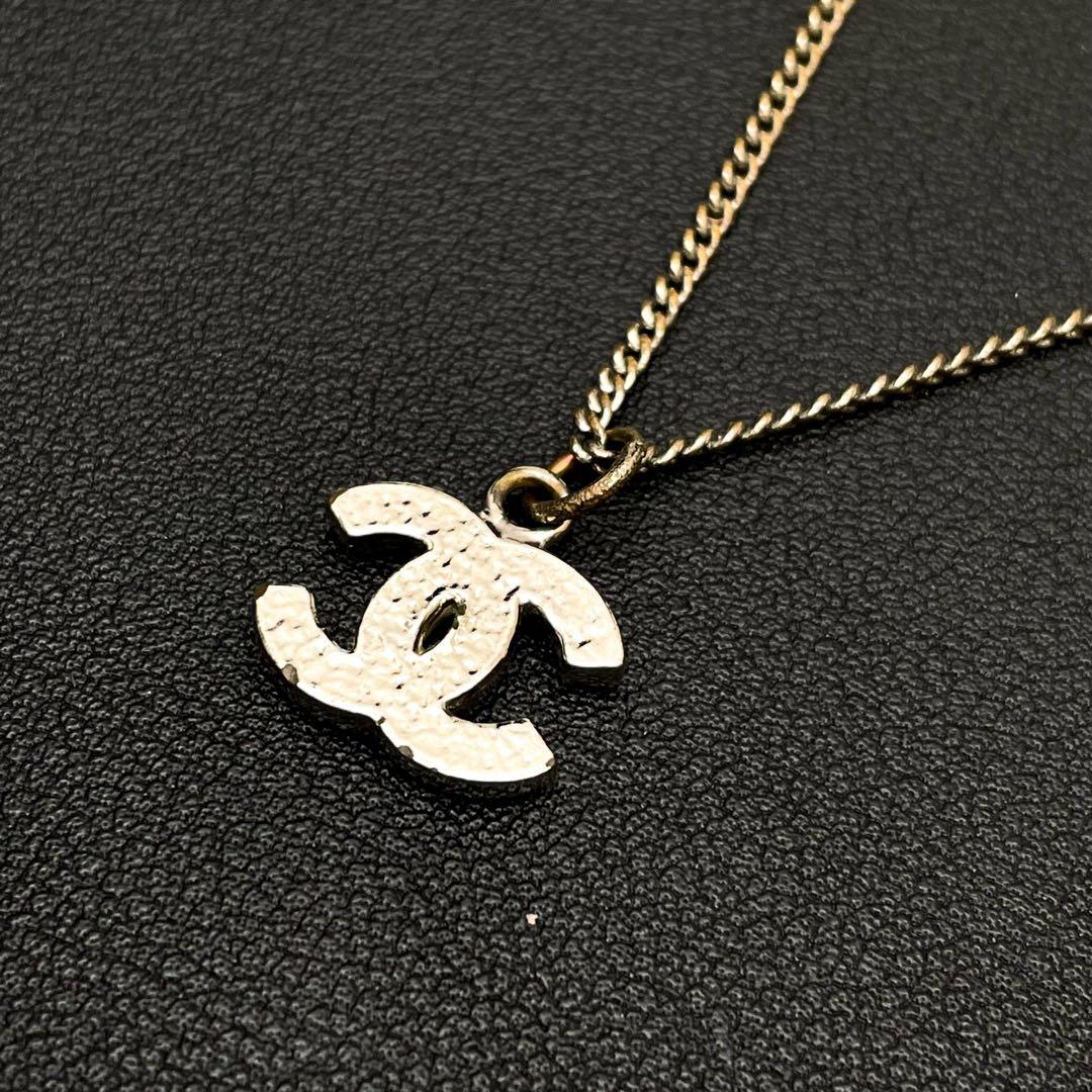 Chanel CC Logo Necklace Line Stone Icon Silver Coco