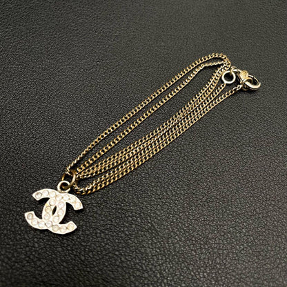 Chanel CC Logo Necklace Line Stone Icon Silver Coco