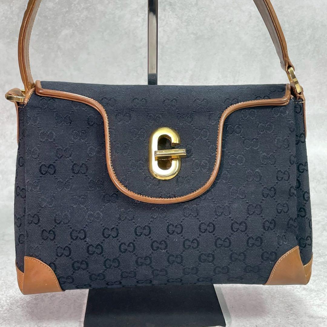 Gucci GG Handbag Black Brown Leather Gold — view 2