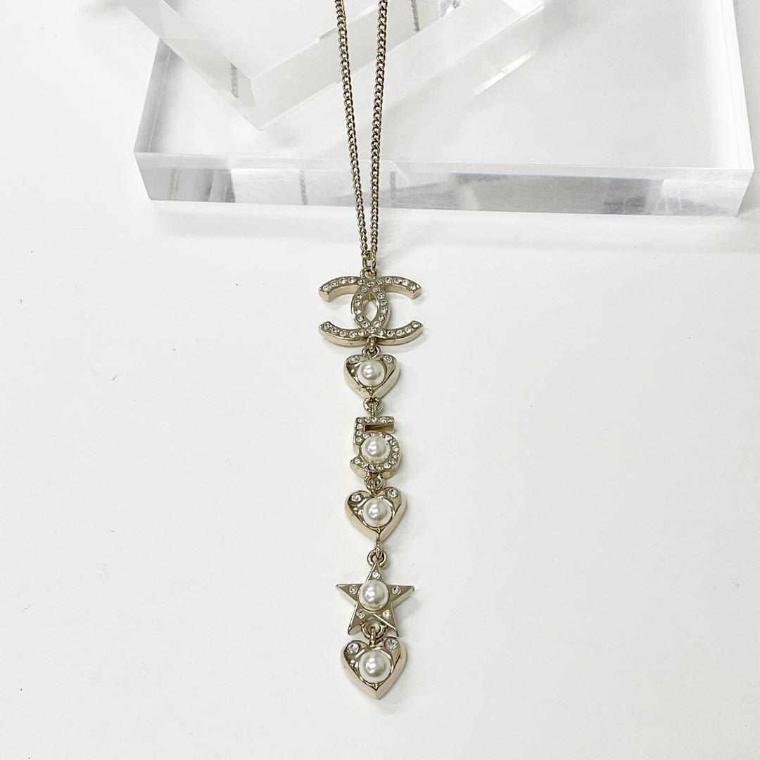 Chanel Necklace Coco Mark Choker Pearl Rhinestone Heart
