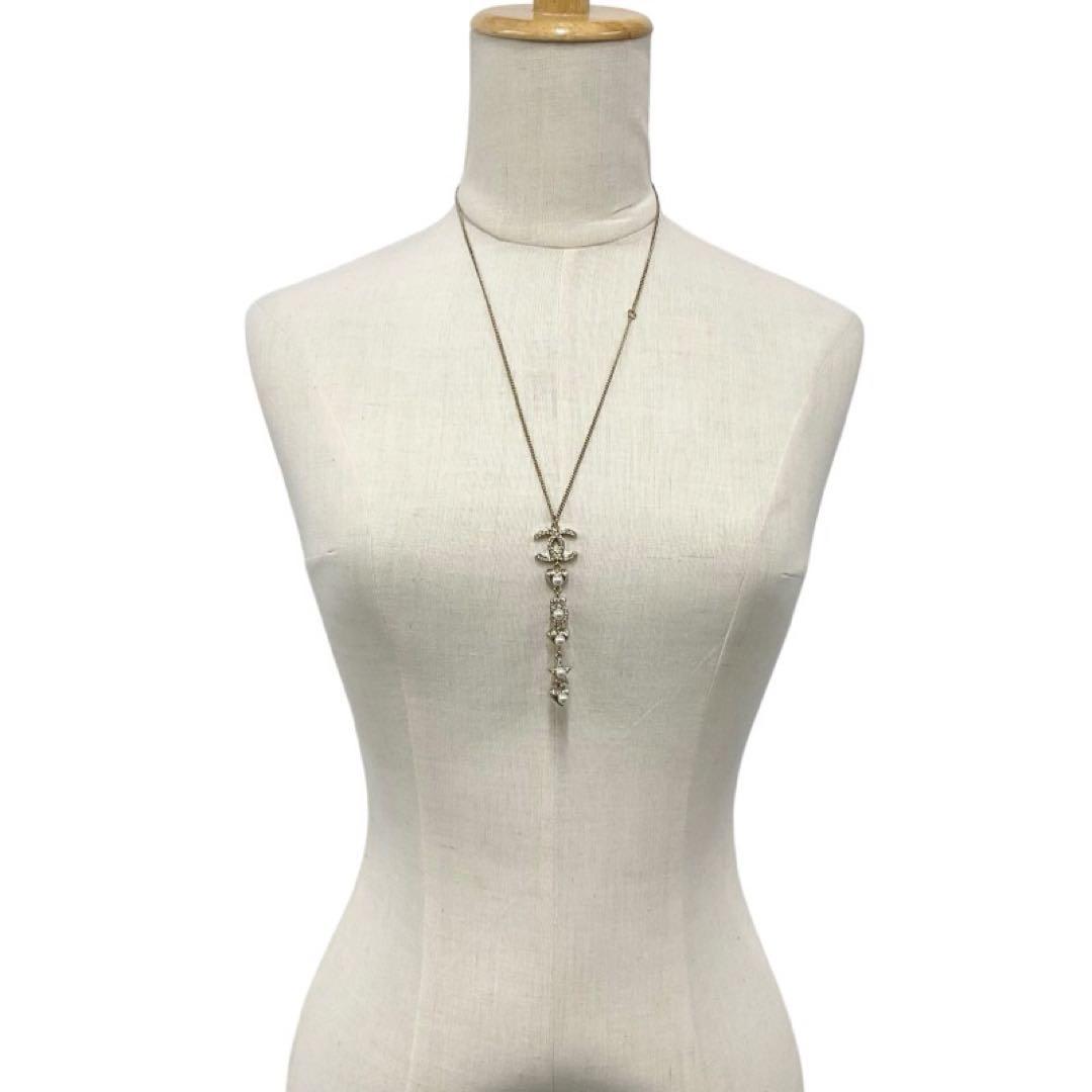 Chanel Necklace Coco Mark Choker Pearl Rhinestone Heart