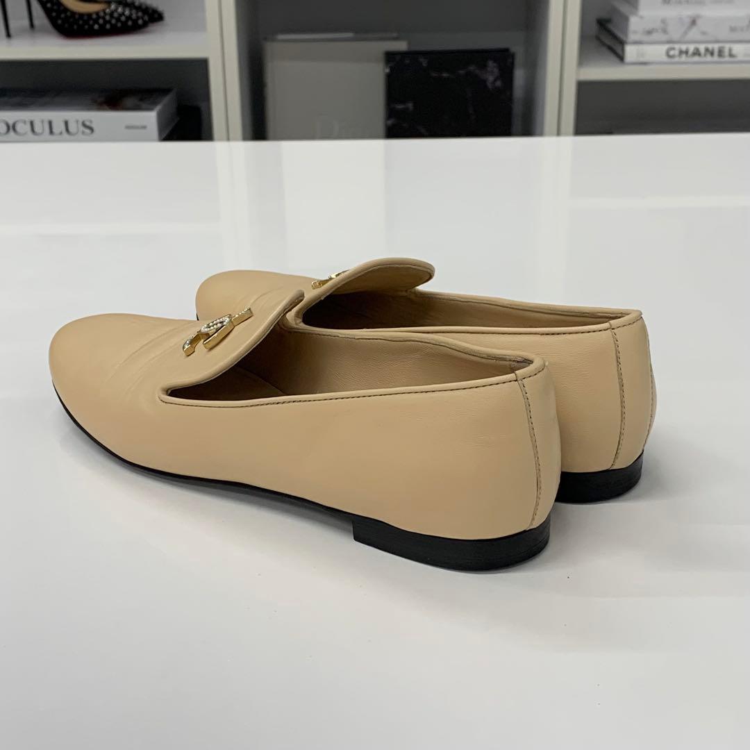 Chanel Leather CC Logo Rhinestone Pearl Opera Shoes Loafers — view 4
