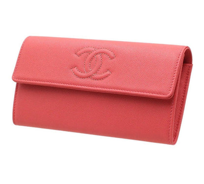 Chanel Caviar Skin Coco Mark Bifold Long Wallet