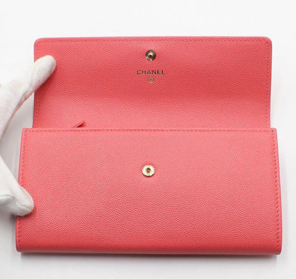 Chanel Caviar Skin Coco Mark Bifold Long Wallet