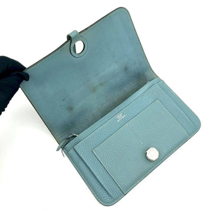 Hermes Dogon GM Duo Bifold Wallet Blue Silver Pouch — view 3