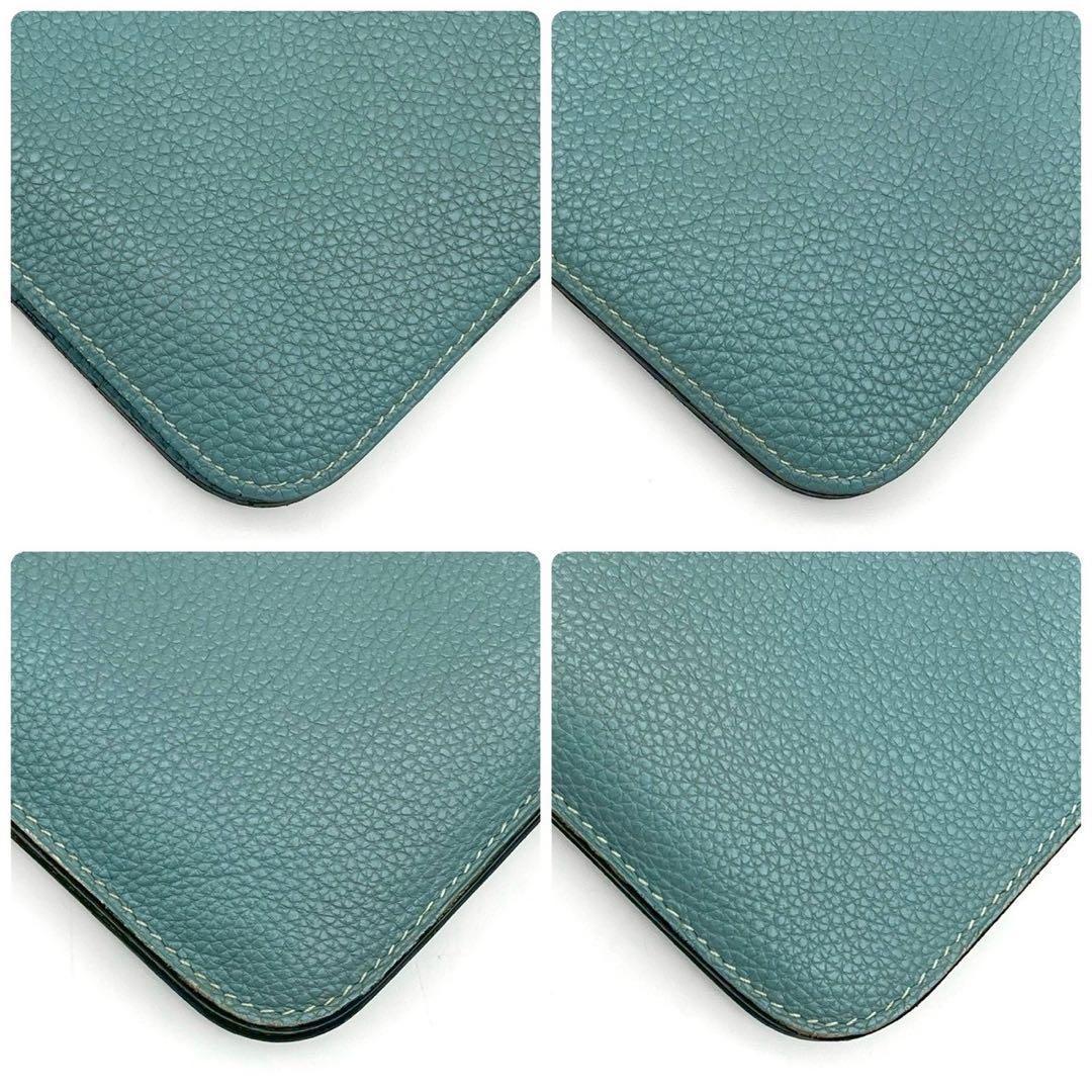 Hermes Dogon GM Duo Bifold Wallet Blue Silver Pouch — view 7
