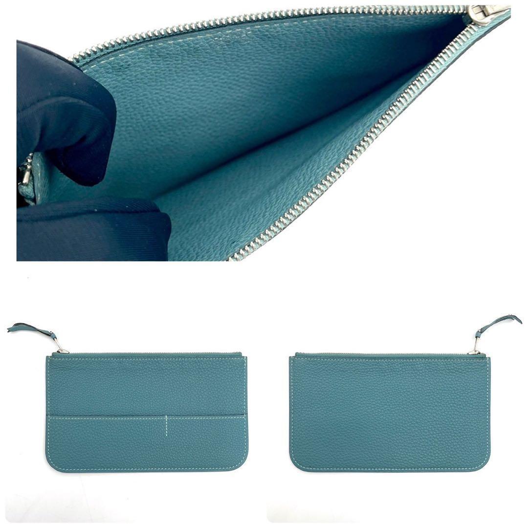 Hermes Dogon GM Duo Bifold Wallet Blue Silver Pouch — view 9