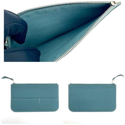 Hermes Dogon GM Duo Bifold Wallet Blue Silver Pouch — view 9