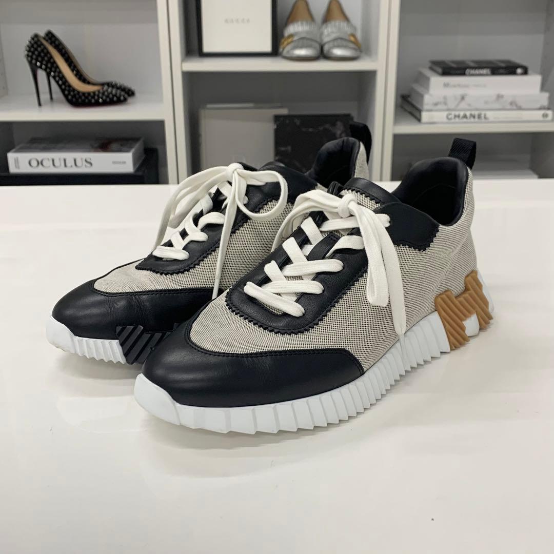 Hermes Bouncing Fabric Leather Sneakers Black Beige — view 3