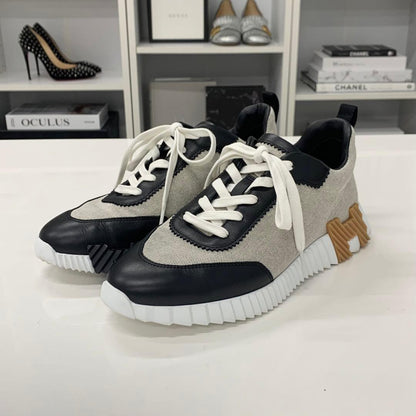 Hermes Bouncing Fabric Leather Sneakers Black Beige — view 3