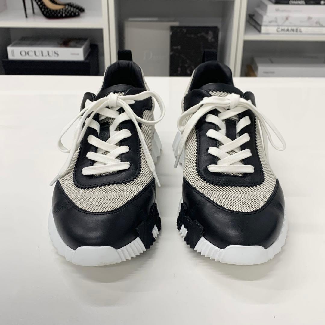 Hermes Bouncing Fabric Leather Sneakers Black Beige — view 4