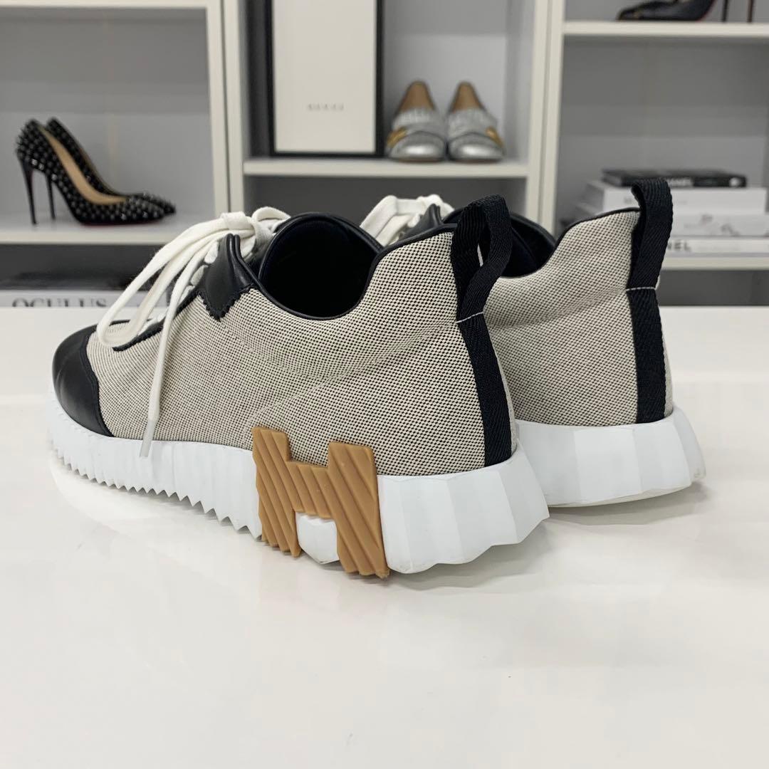 Hermes Bouncing Fabric Leather Sneakers Black Beige — view 5