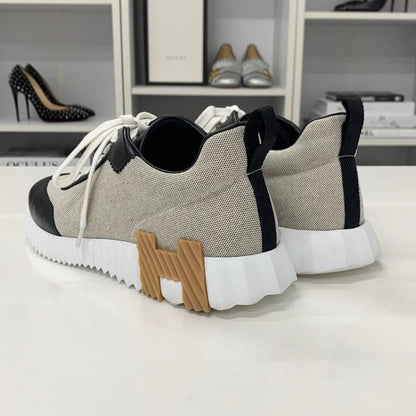 Hermes Bouncing Fabric Leather Sneakers Black Beige — view 5