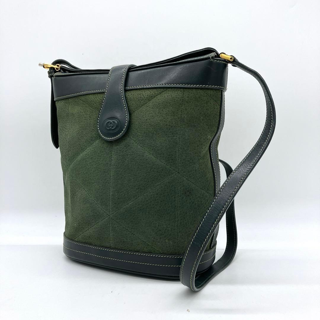 Gucci Shoulder Bag Gold Hardware Suede Leather Green