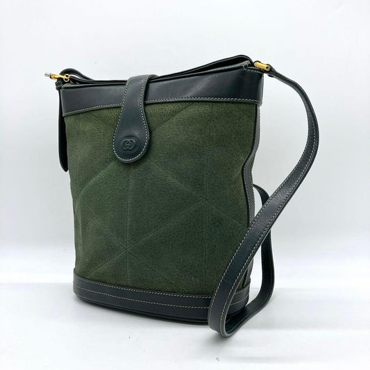 Gucci Shoulder Bag Gold Hardware Suede Leather Green