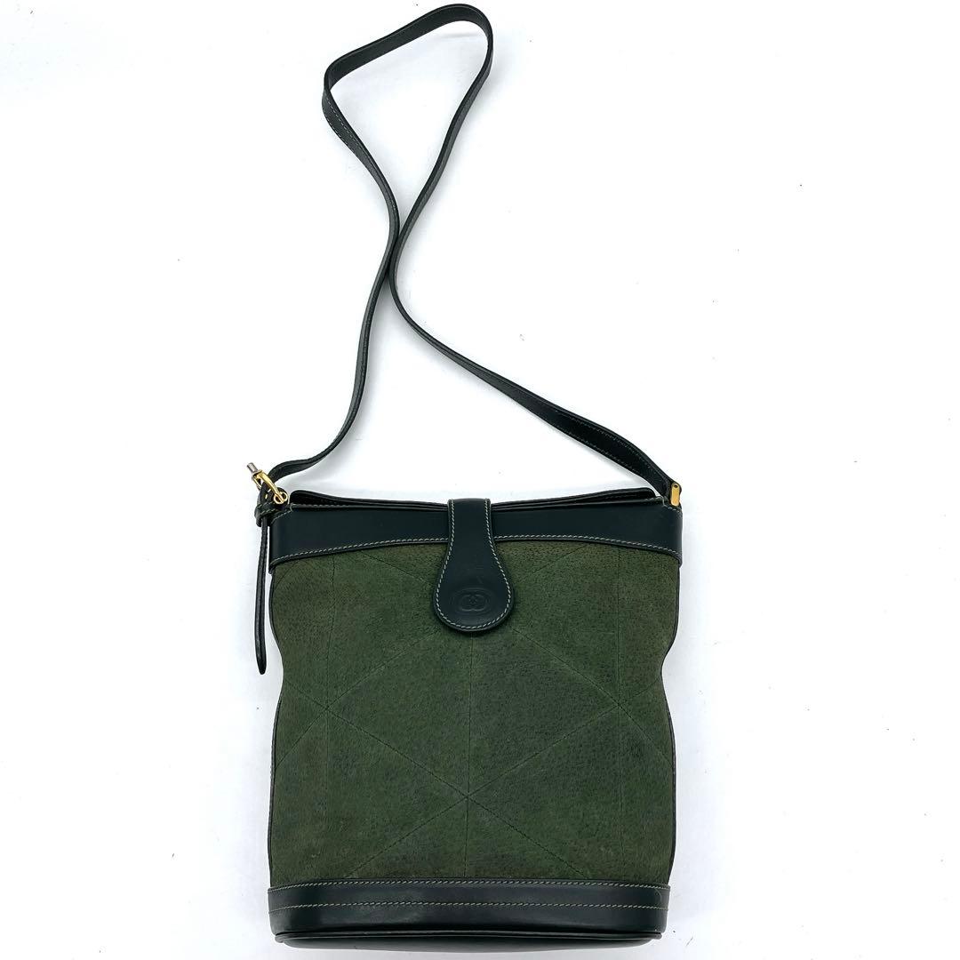 Gucci Shoulder Bag Gold Hardware Suede Leather Green