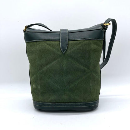 Gucci Shoulder Bag Gold Hardware Suede Leather Green