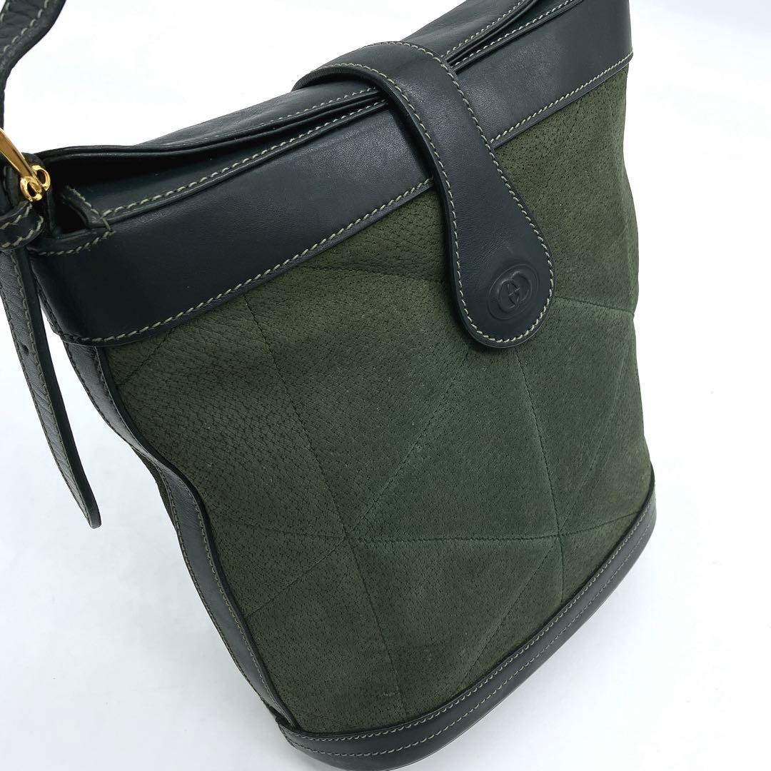 Gucci Shoulder Bag Gold Hardware Suede Leather Green