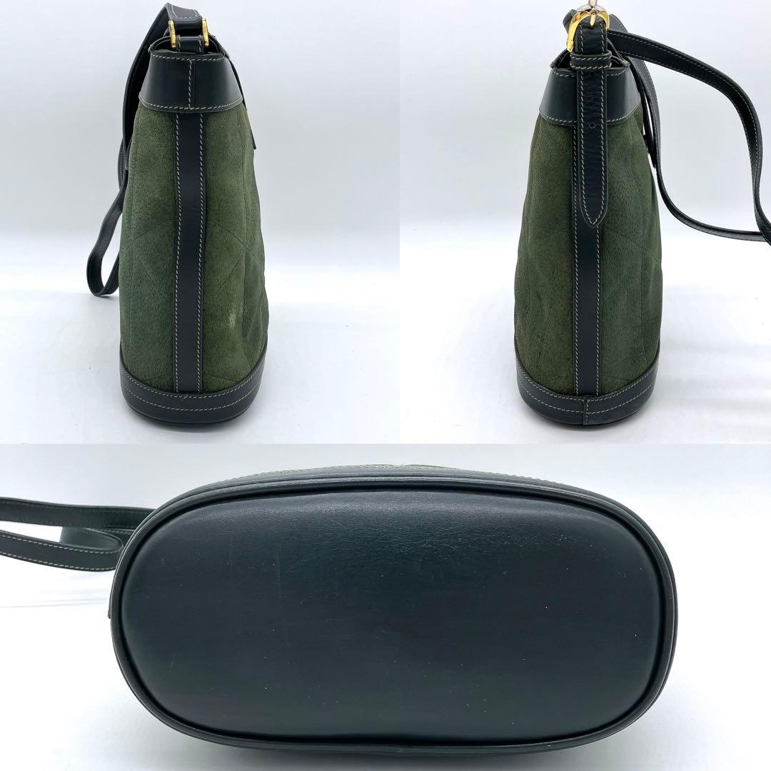 Gucci Shoulder Bag Gold Hardware Suede Leather Green