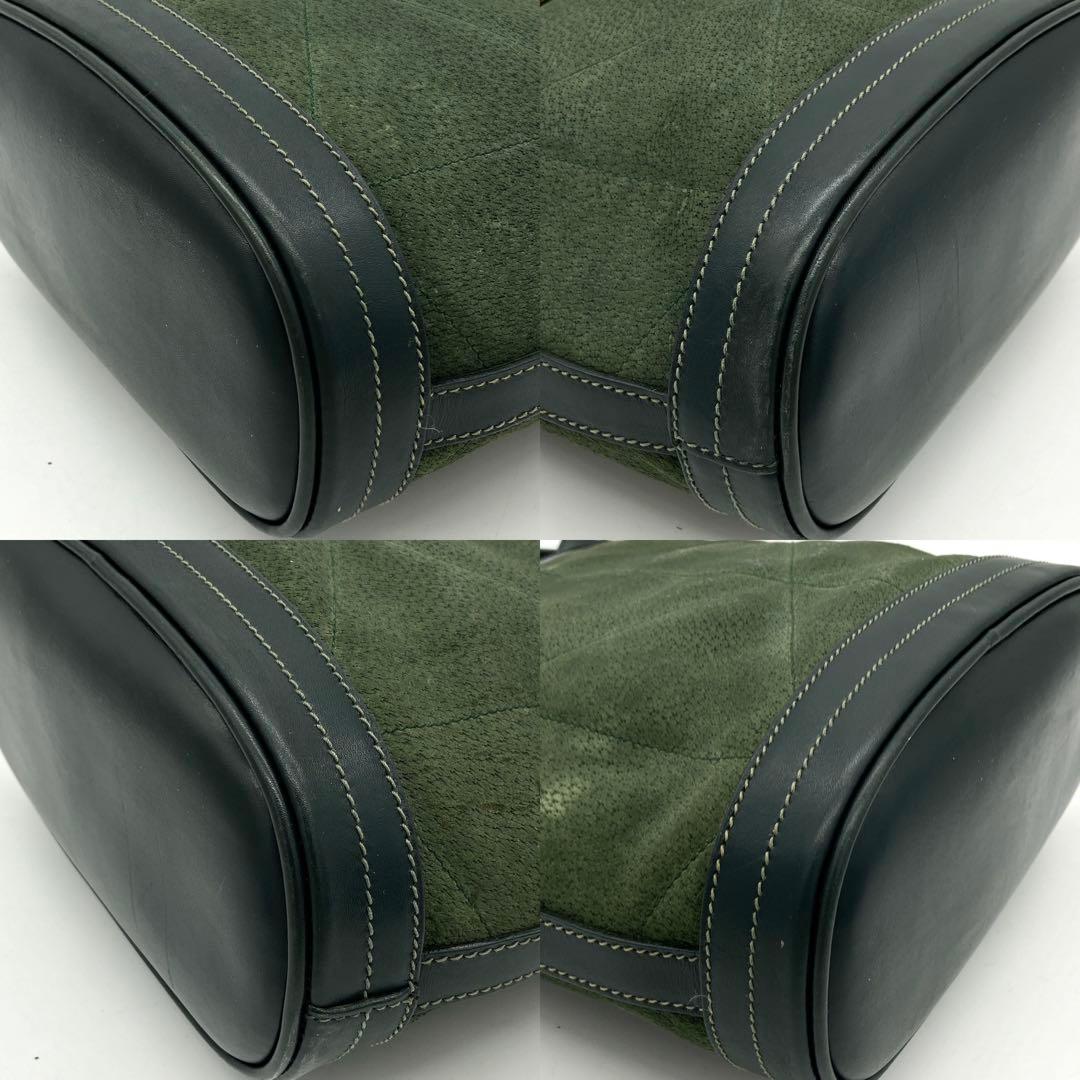 Gucci Shoulder Bag Gold Hardware Suede Leather Green