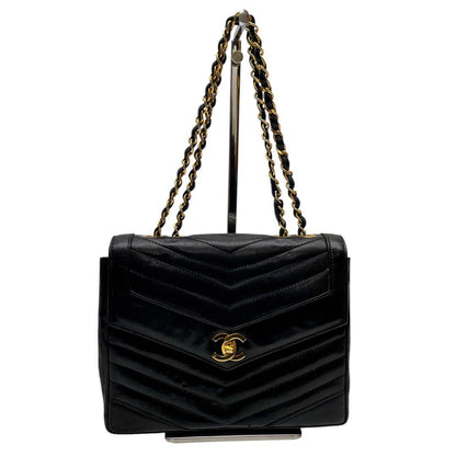 Chanel Stitch Lambskin Double Chain Shoulder Bag Black
