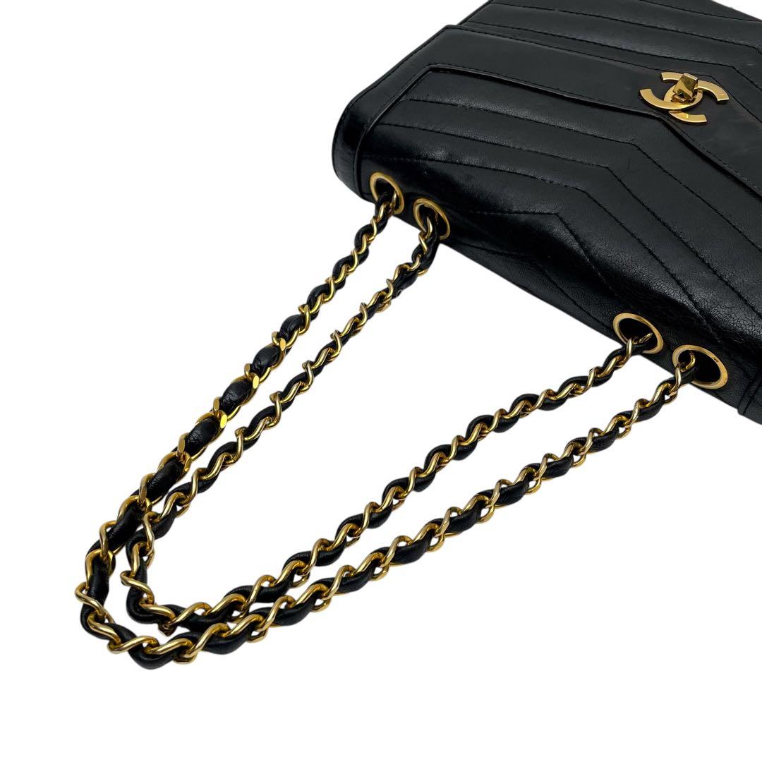 Chanel Stitch Lambskin Double Chain Shoulder Bag Black