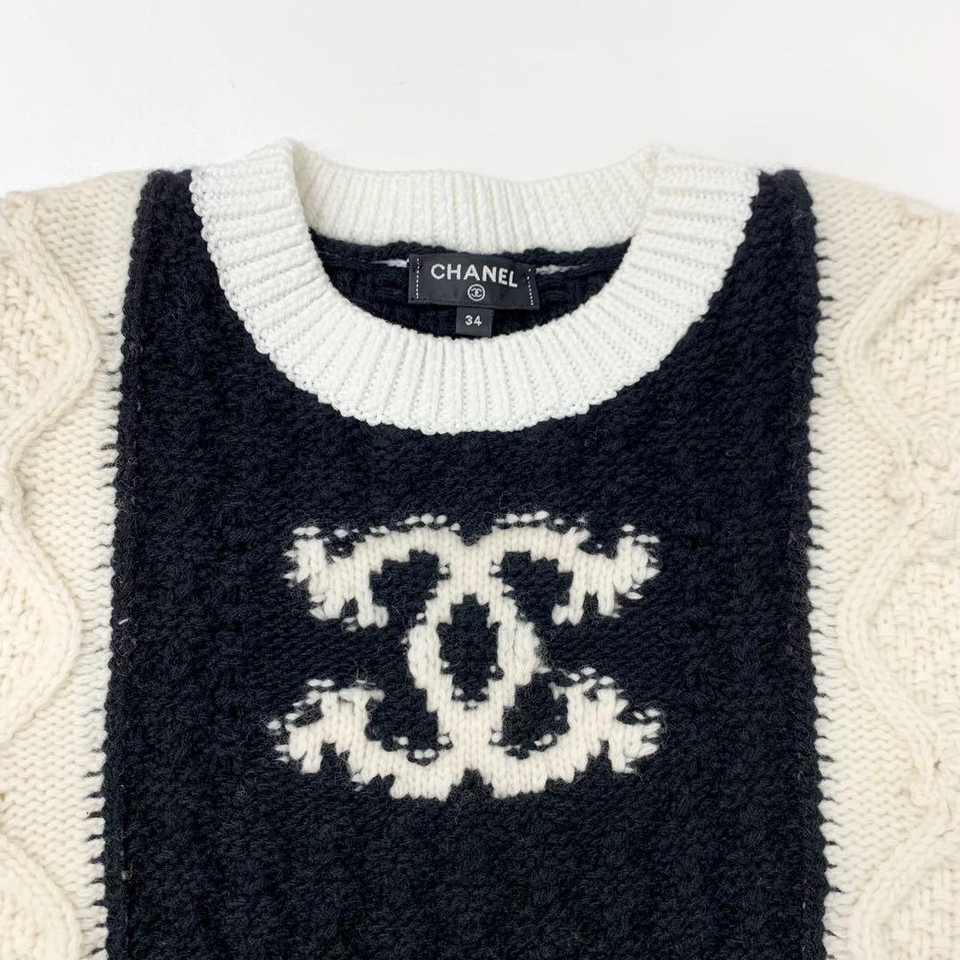 Chanel Cocomark Knit Sweater Black White