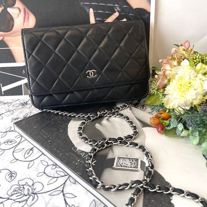 Chanel Chain Wallet Quilted Lambskin Silver