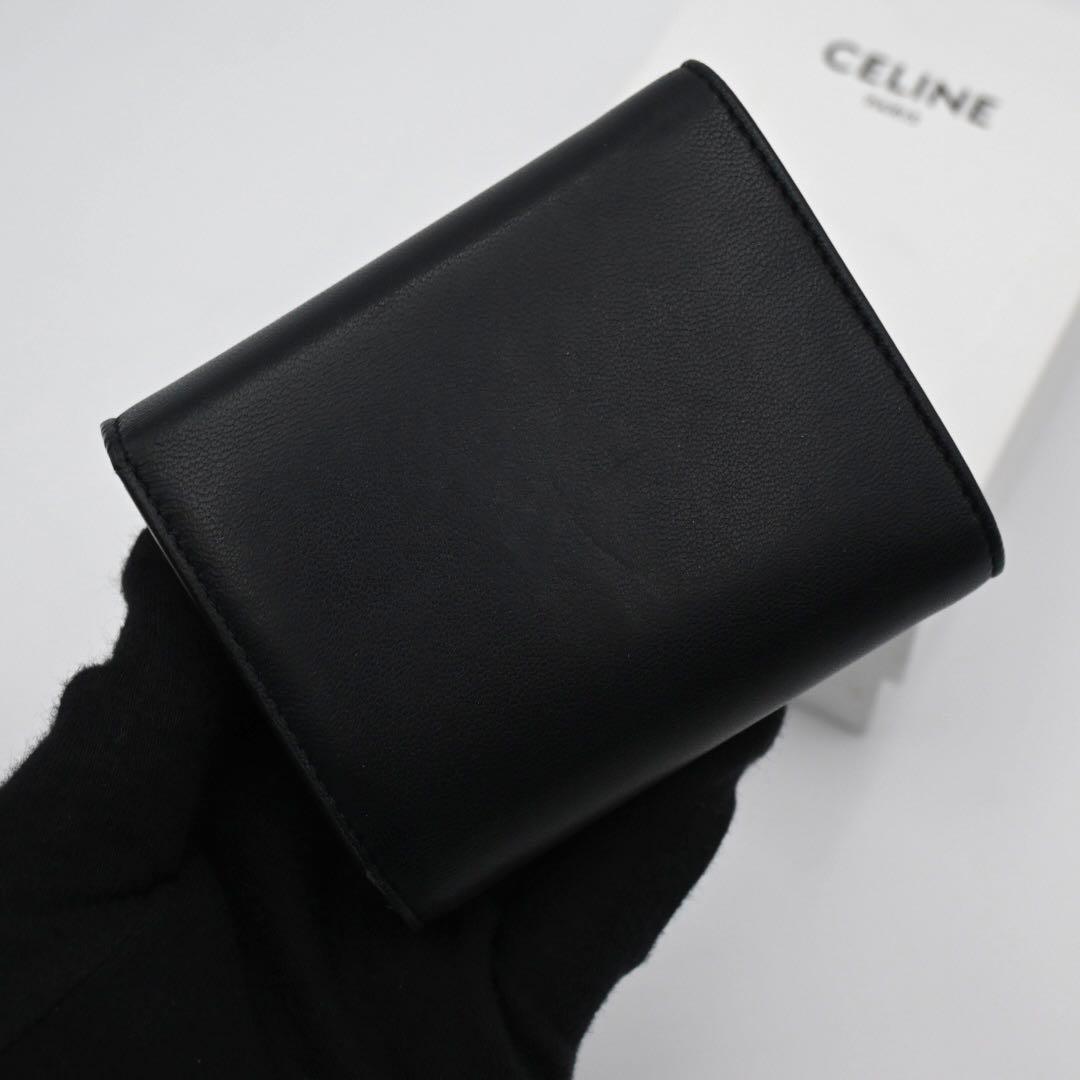 Celine Triomphe Trifold Wallet Calfskin Black Gold — view 2