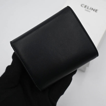 Celine Triomphe Trifold Wallet Calfskin Black Gold — view 2