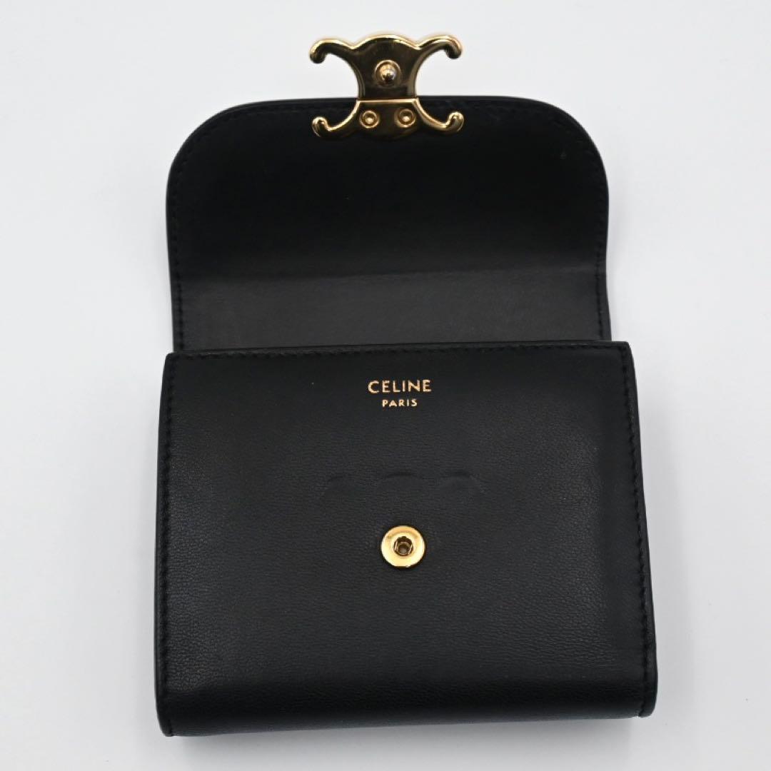 Celine Triomphe Trifold Wallet Calfskin Black Gold — view 3