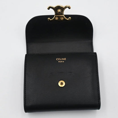 Celine Triomphe Trifold Wallet Calfskin Black Gold — view 3