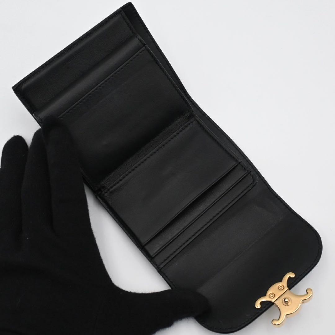 Celine Triomphe Trifold Wallet Calfskin Black Gold — view 4