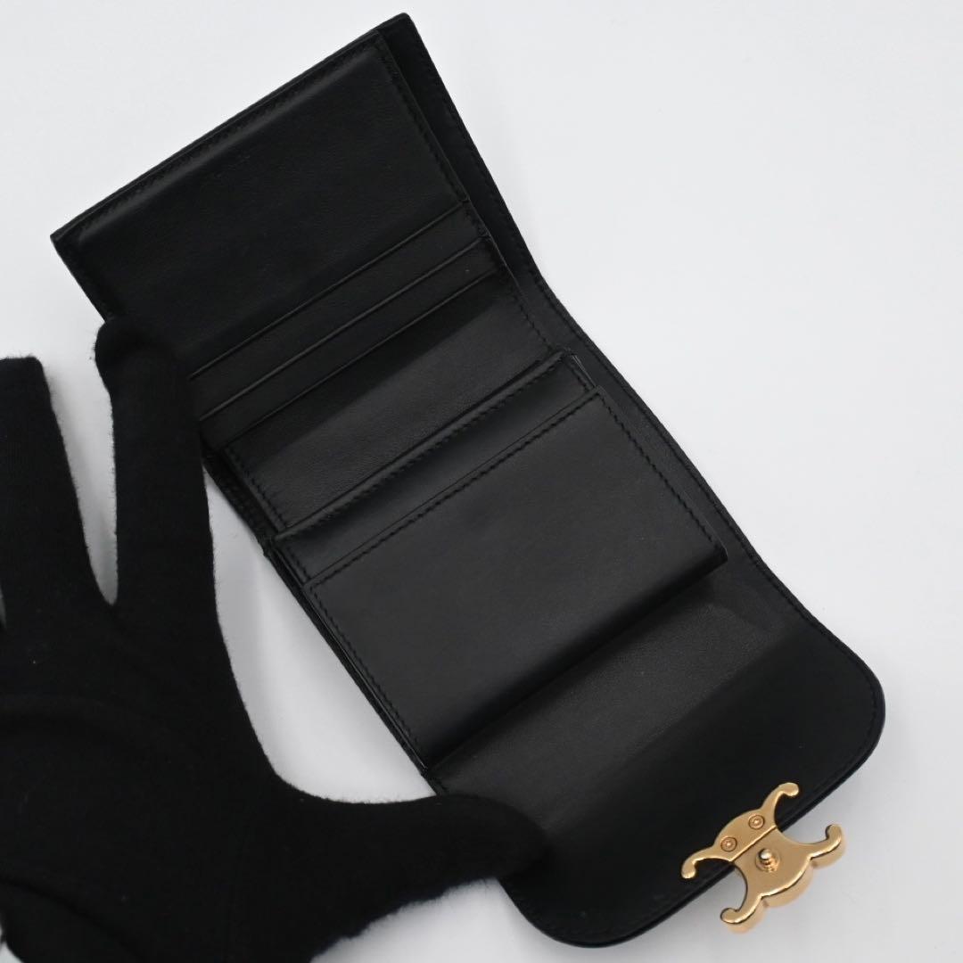 Celine Triomphe Trifold Wallet Calfskin Black Gold — view 5
