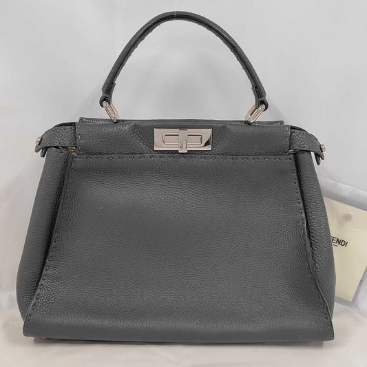 Fendi Selleria Peekaboo Regular Handbag Leather Silver