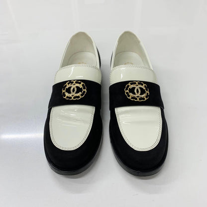 Chanel CC Logo Patent Suede Chain Loafers — view 2
