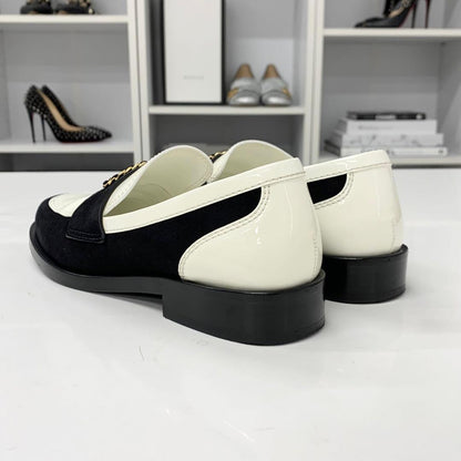 Chanel CC Logo Patent Suede Chain Loafers — view 4