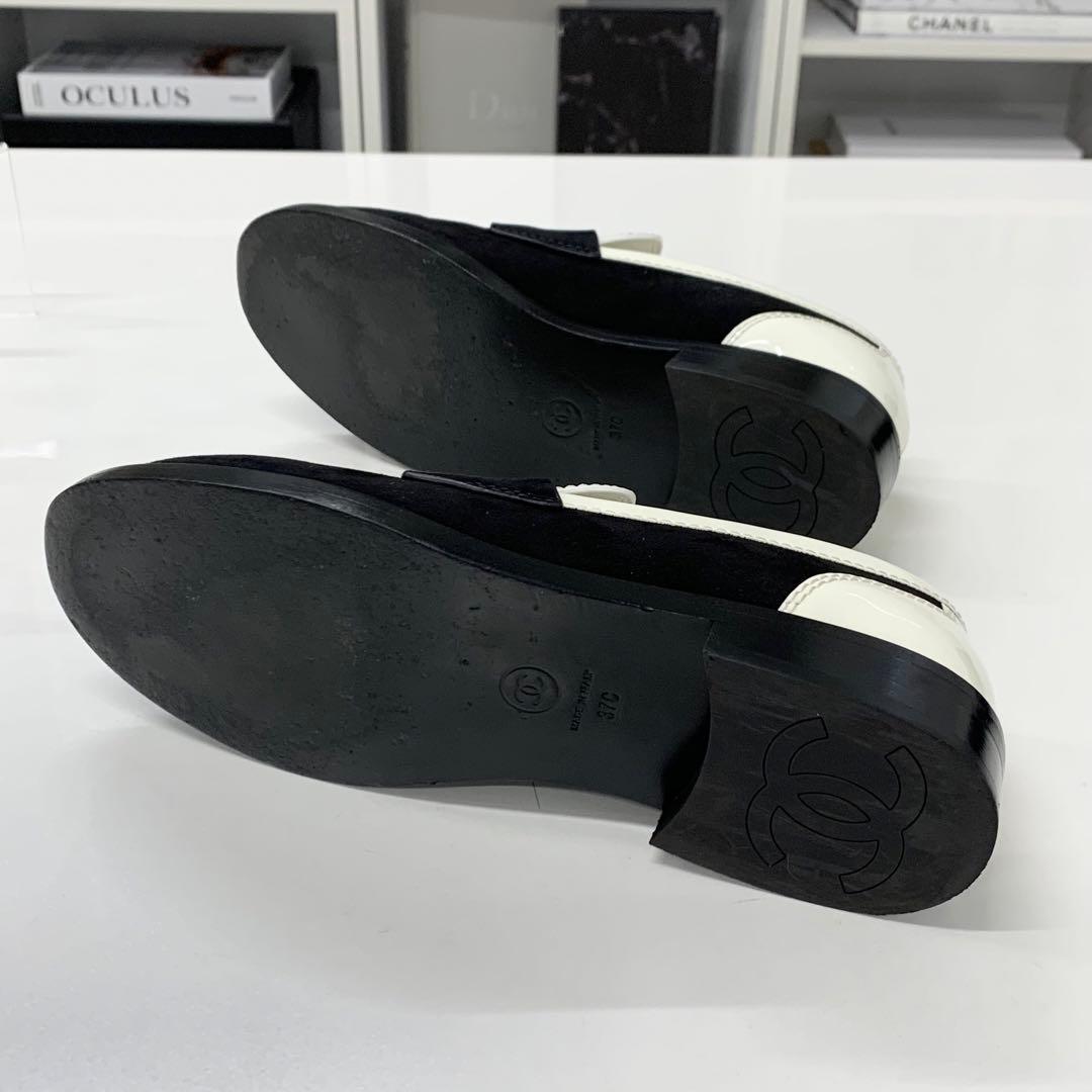 Chanel CC Logo Patent Suede Chain Loafers — view 6