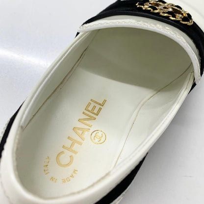Chanel CC Logo Patent Suede Chain Loafers — view 7