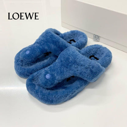 Loewe Shearling Thong Flat Sandals Blue