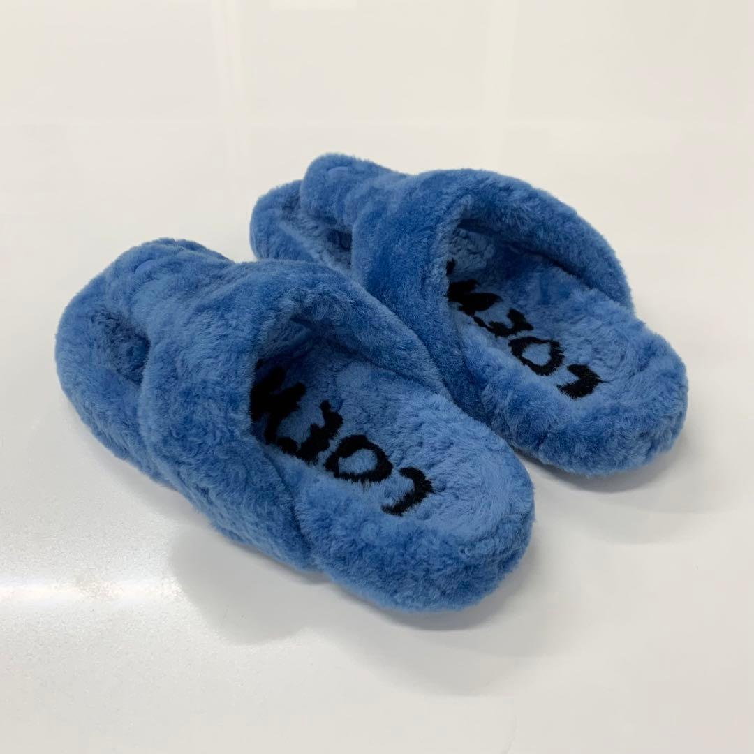 Loewe Shearling Thong Flat Sandals Blue — view 4