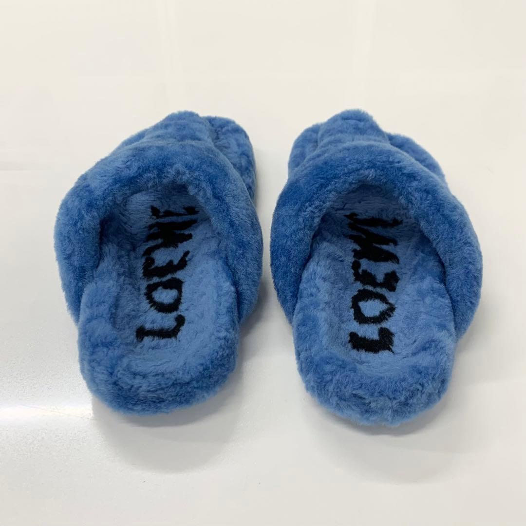 Loewe Shearling Thong Flat Sandals Blue — view 5