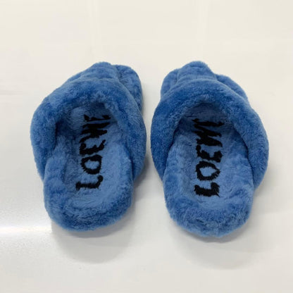 Loewe Shearling Thong Flat Sandals Blue — view 5