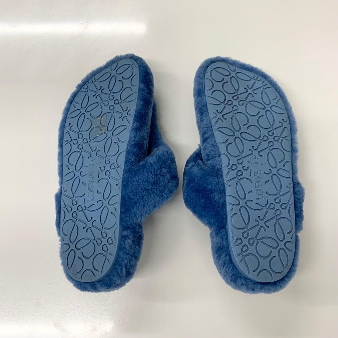 Loewe Shearling Thong Flat Sandals Blue — view 6