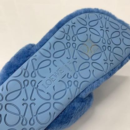 Loewe Shearling Thong Flat Sandals Blue — view 8