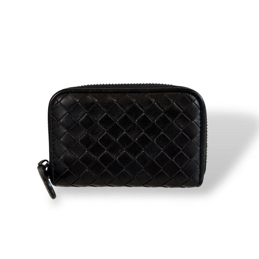 Bottega Veneta Coin Case Intrecciato Round Zip Dark Brown